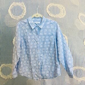 Foxcroft NYC Light Blue Micro Stripe Shirt with Textured Circles Sz 14
